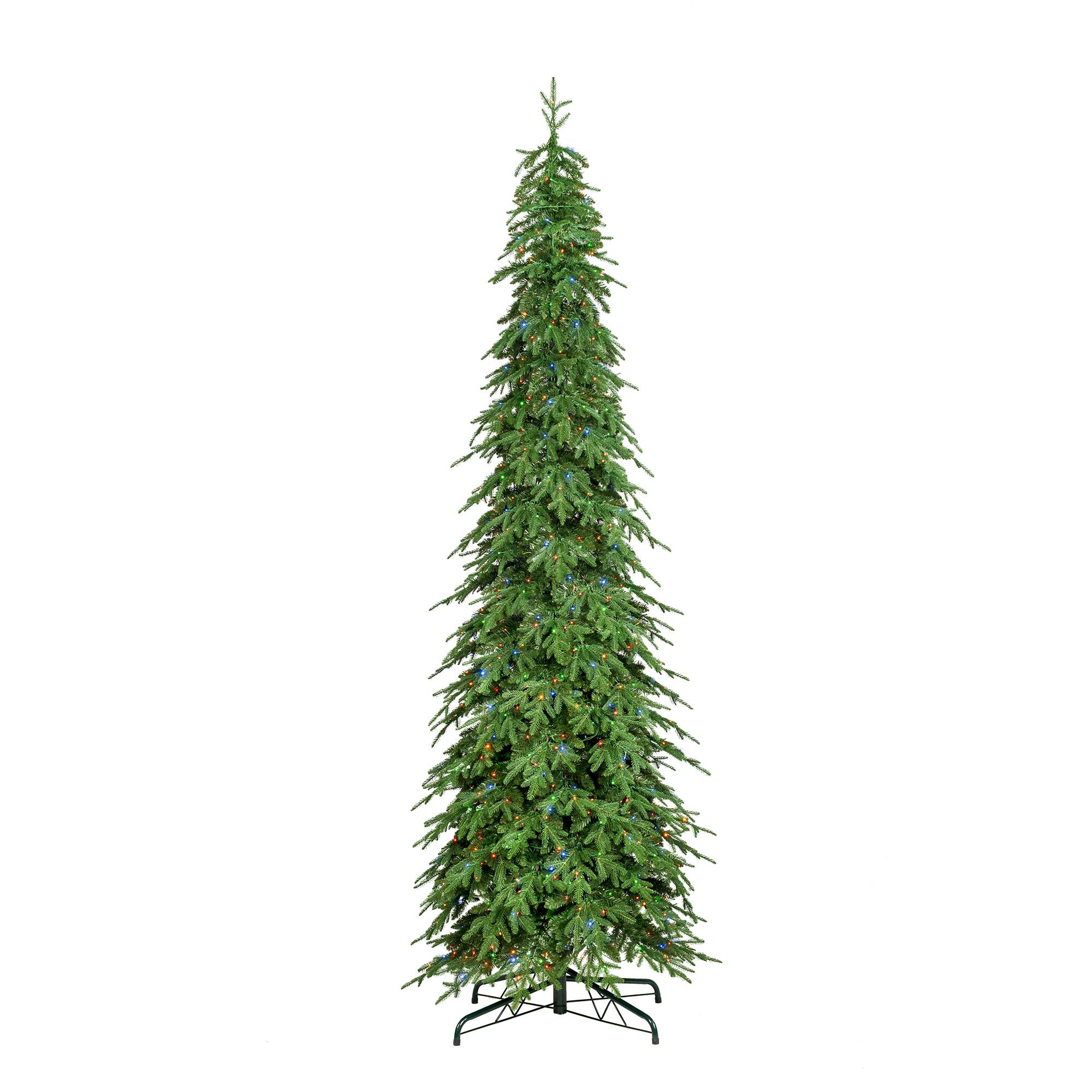 Angle. Glitzhome - 11ft Pre-Lit Pencil Spruce Artificial Christmas Tree with 800 Lights - Green.