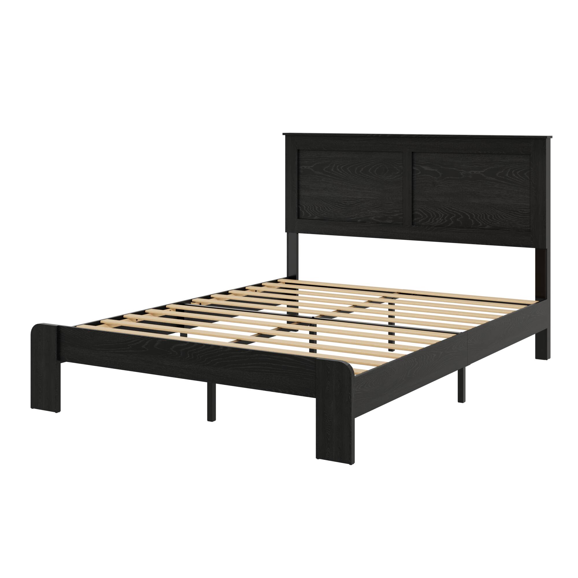 Alt View 2. Z-Edge - Full Size Bed Frame with Headboard, Wood Platform Bed Frame with Under Bed Storage, No Box Spring Needed, Easy Assembly - Black.