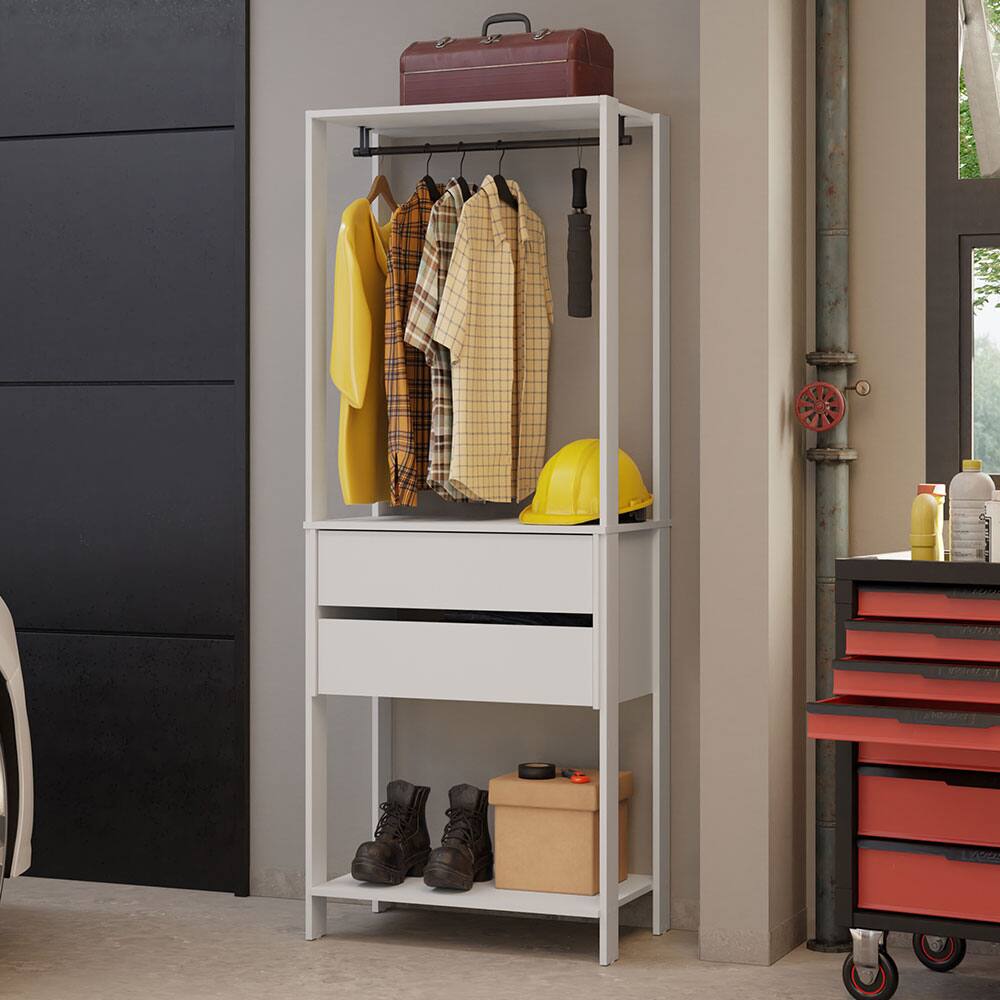 Angle. Madesa - Madesa Garage Storage Rack with 2 Drawers and Hanging Space 27"L Multiuse Organization Cabinet for Tools - White - White.