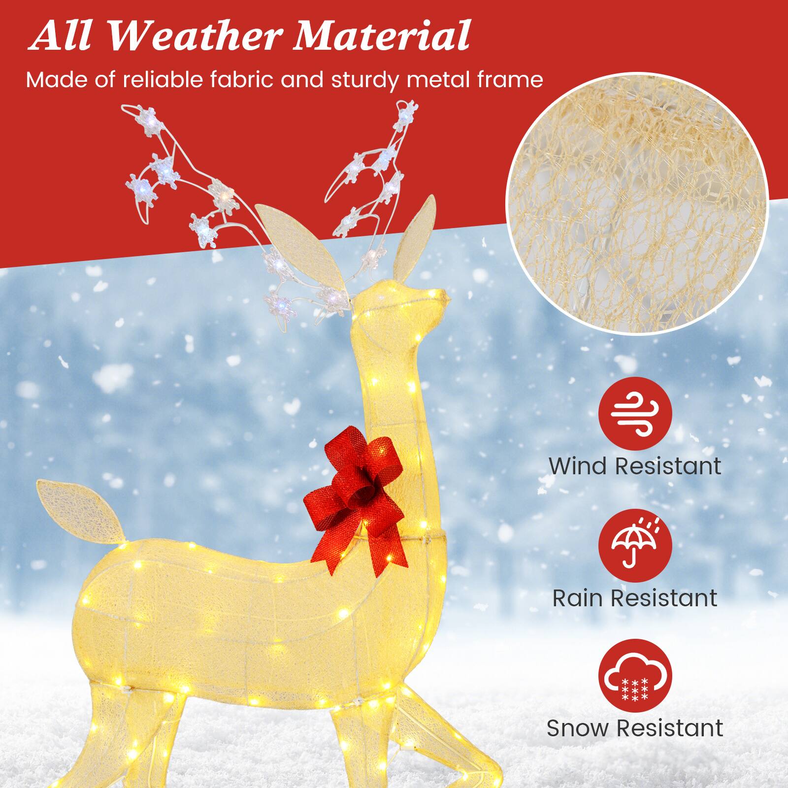 All Weather Material  
Made of reliable fabric and sturdy metal frame  

Wind Resistant  
Rain Resistant  
Snow Resistant