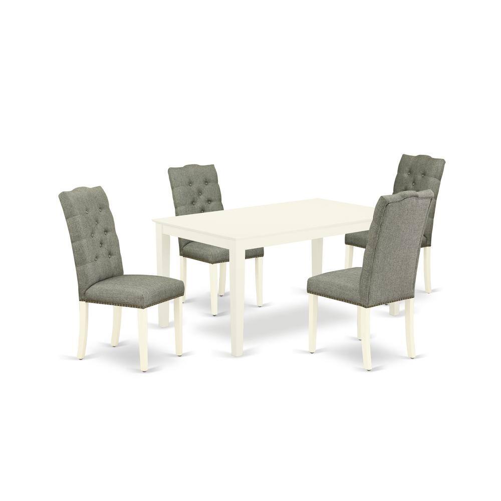 Back. East West Furniture - Dining Room Set Linen White - Brown.