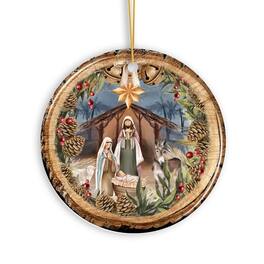 OrnamentallyYou - Rustic Nativity Birth of Christ Scene Ornament Christianity and Son of God - Multi-colored