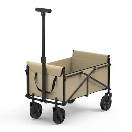 Front. Oumilen - Khaki Collapsible Folding Wagon Cart, 110L Heavy-Duty Utility Wagon with Adjustable Handle & Removable Wheels 100kg.