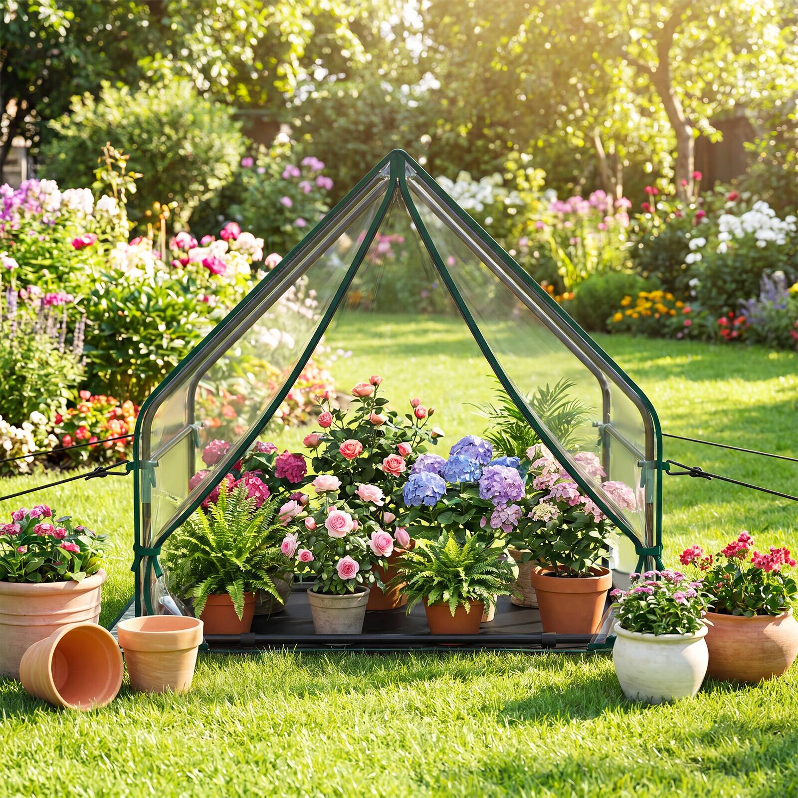 Alt View 1. Costway - Costway Mini Green House with Waterproof Bottom Mat, Portable Green House with Metal Frame - Green,Clear.