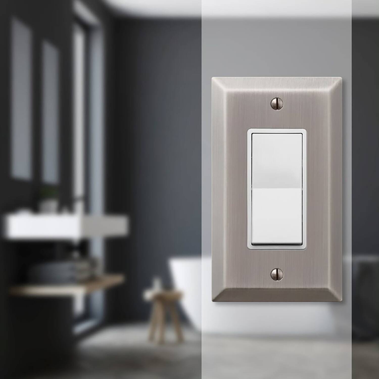 Left. AMERELLE - Amerelle Century Antique Nickel 1 gang Stamped Steel Decorator Wall Plate 1 pk - Nickel.