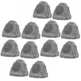 Theater Solutions by Goldwood - 12R6G Outdoor 6.5" Rock 12 Piece Speaker Set for Deck Pool Spa Yard Garden - Granite Gray