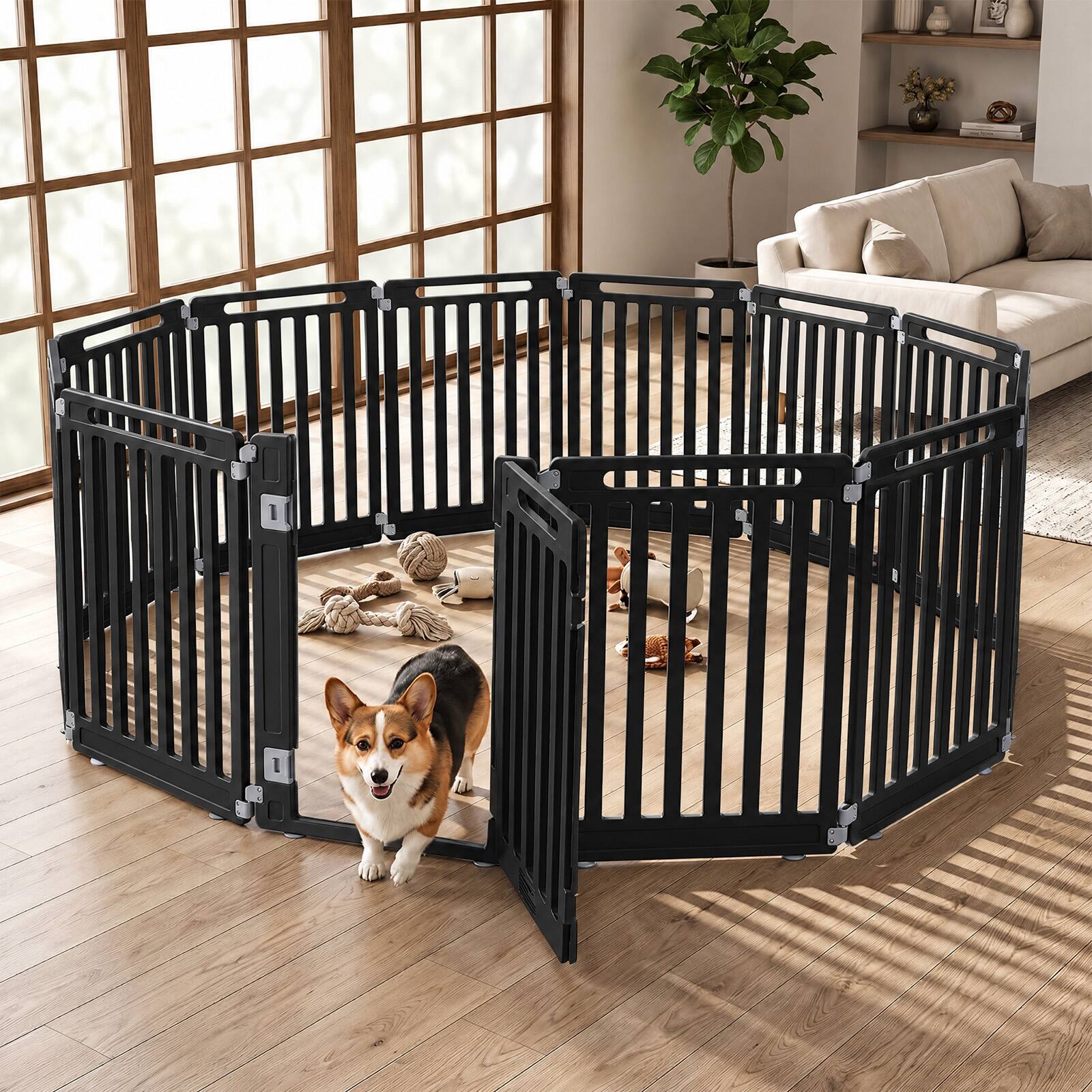 Alt View 1. Gymax - Gymax Indoor Outdoor Dog Playpen w/Door Lock 31.5'' Height 12 Panels for RV Camping Black - Black.
