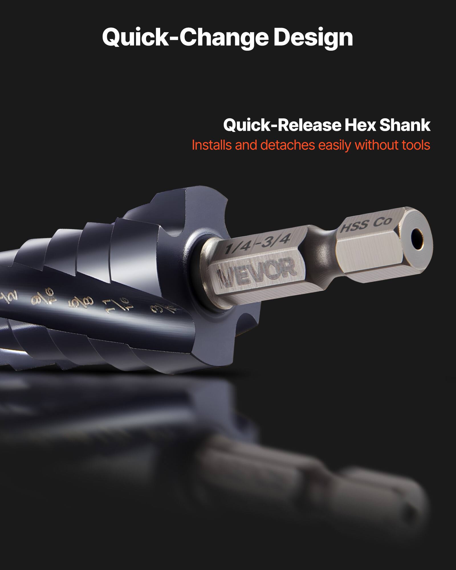 Quick-Change Design

Quick-Release Hex Shank  
Installs and detaches easily without tools

1/4"-3/4"  
HSS Co  
NEVOR