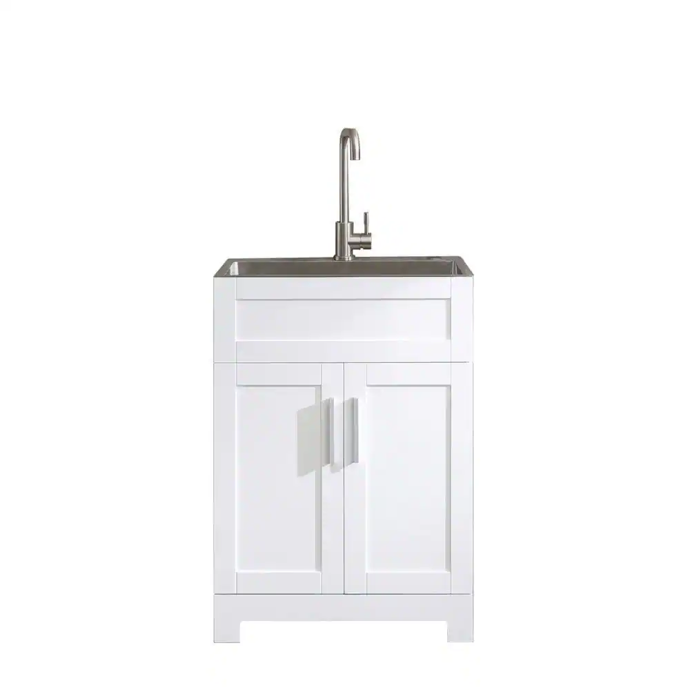 Front. Kadyn - 24in Paint-Free White Laundry Tub Cabinet - Stainless Steel Combo (Update), White - White.
