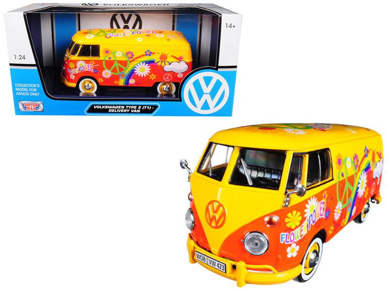 VOLKSWAGEN KA FLOWER-POWER FLOWER POWER 14+ 1:24 COLLECTOR'S MODEL FOR ADULTS ONLY MOTOR MAX ROE POWER VOLKSWAGEN TYPE 2 (T1) DELIVERY VAN d W WOB WV 423 FLOWERPOE POLE FLOWER