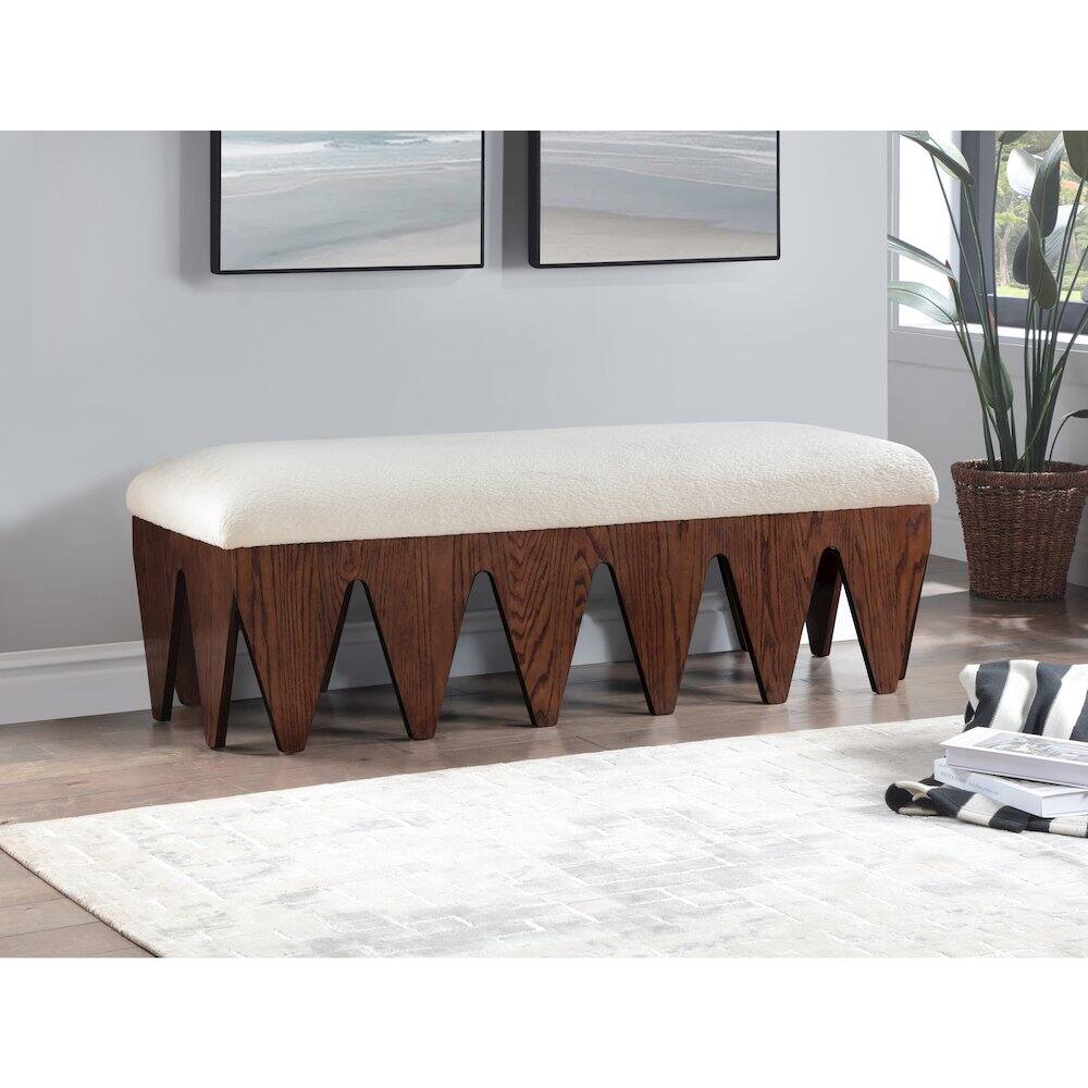 Alt View 1. Meridian Furniture - Altair Cream Velour Fur Fabric Bench - Beige.