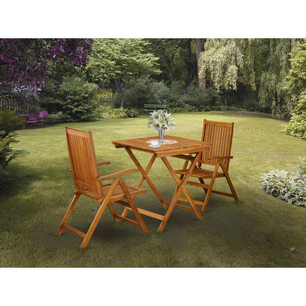 Alt View 4. East West Furniture - 3-Pc Wood Patio Dining Set Consists of a Folding Outdoor Table and 2 Outdoor Camping Chairs - Natural Oil Finish - Natural Oil.