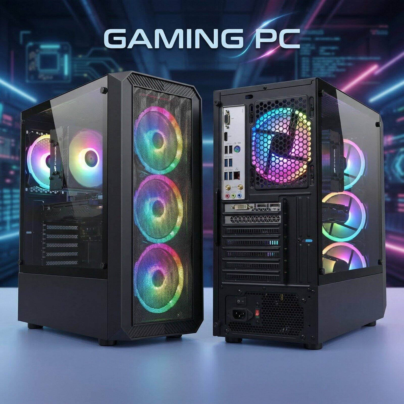 Left. STGAubron - STGAubron Gaming PC Computer Desktop, Intel Core i5-13400F up to 4.6Ghz, GeForce RTX 3050 6G, 16G DDR4, 512G SSD, Win11H - Black.