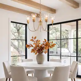 Parrot Uncle - 26" Modern 5-Light Chandelier with Glass Shade Adjustable Pendant Lighting For Dining Room and Living Room - Gold