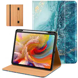 DTTO - Case for iPad Pro 13 Inch M5/M4,Premium Leather Business Folio Stand Cover with Pencil Holder, Auto Wake/Sleep - Sandy Wave