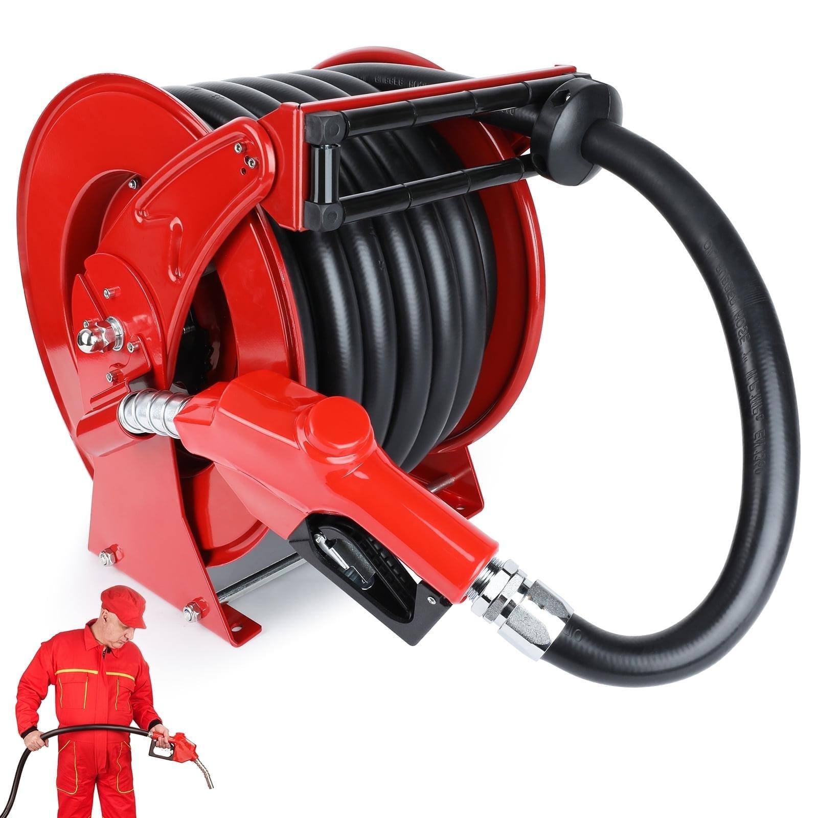 Front. Mirfee - Mirfee Fuel Hose Reel Retractable 1" x 50' Adjustable Dual Arm, All-weatherAuto Rewind, Heavy Duty Steel - Red.