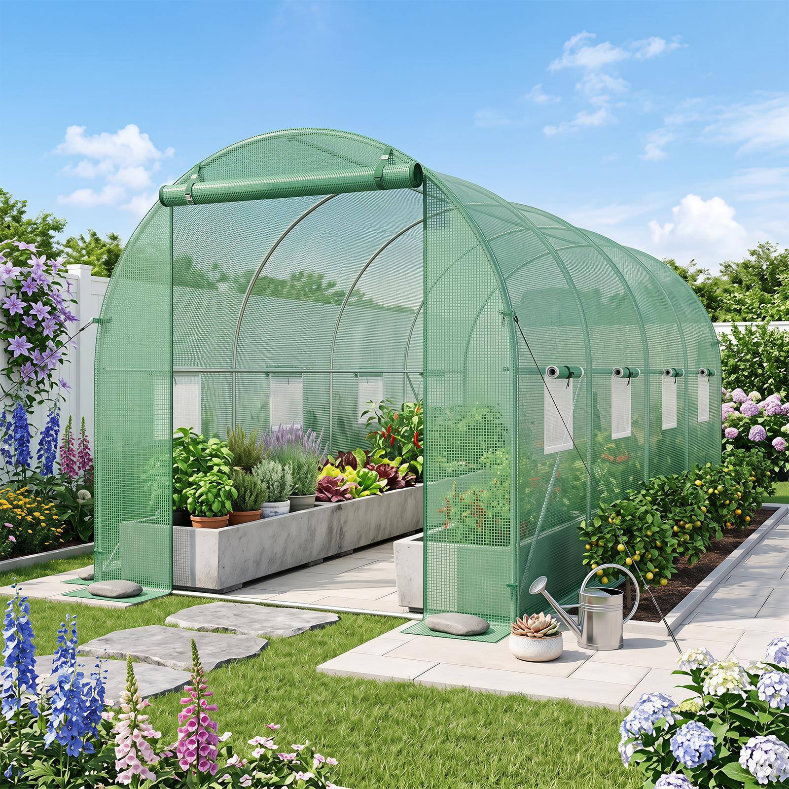 Alt View 1. Costway - Costway 15 x 7 x 7 ft Walk-in Tunnel Greenhouse with Galvanized Steel Frame, PE Cover.