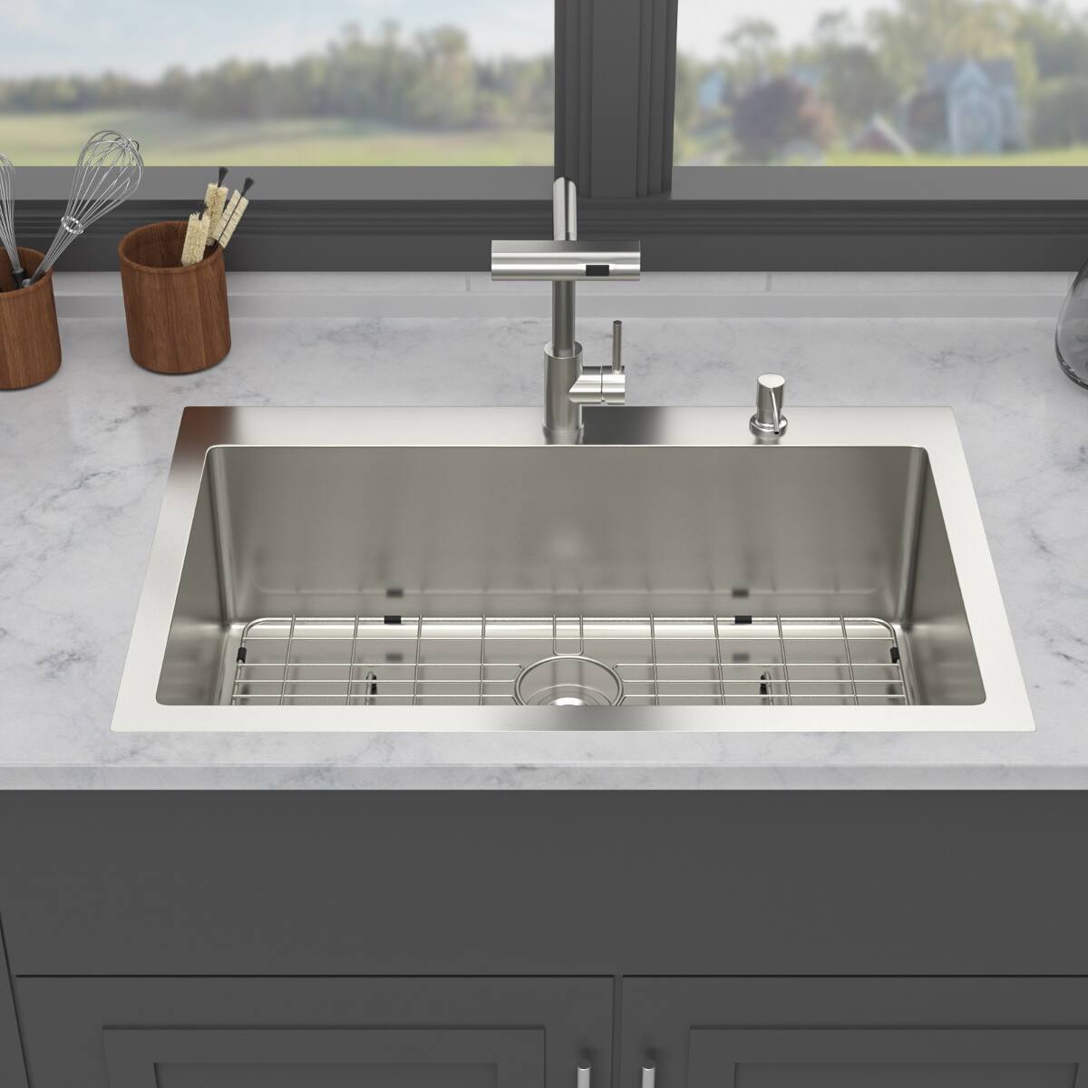 Ropilly 33 inch drop in kitchen sink with soap dispenser, 33 x 22 x 10 ...