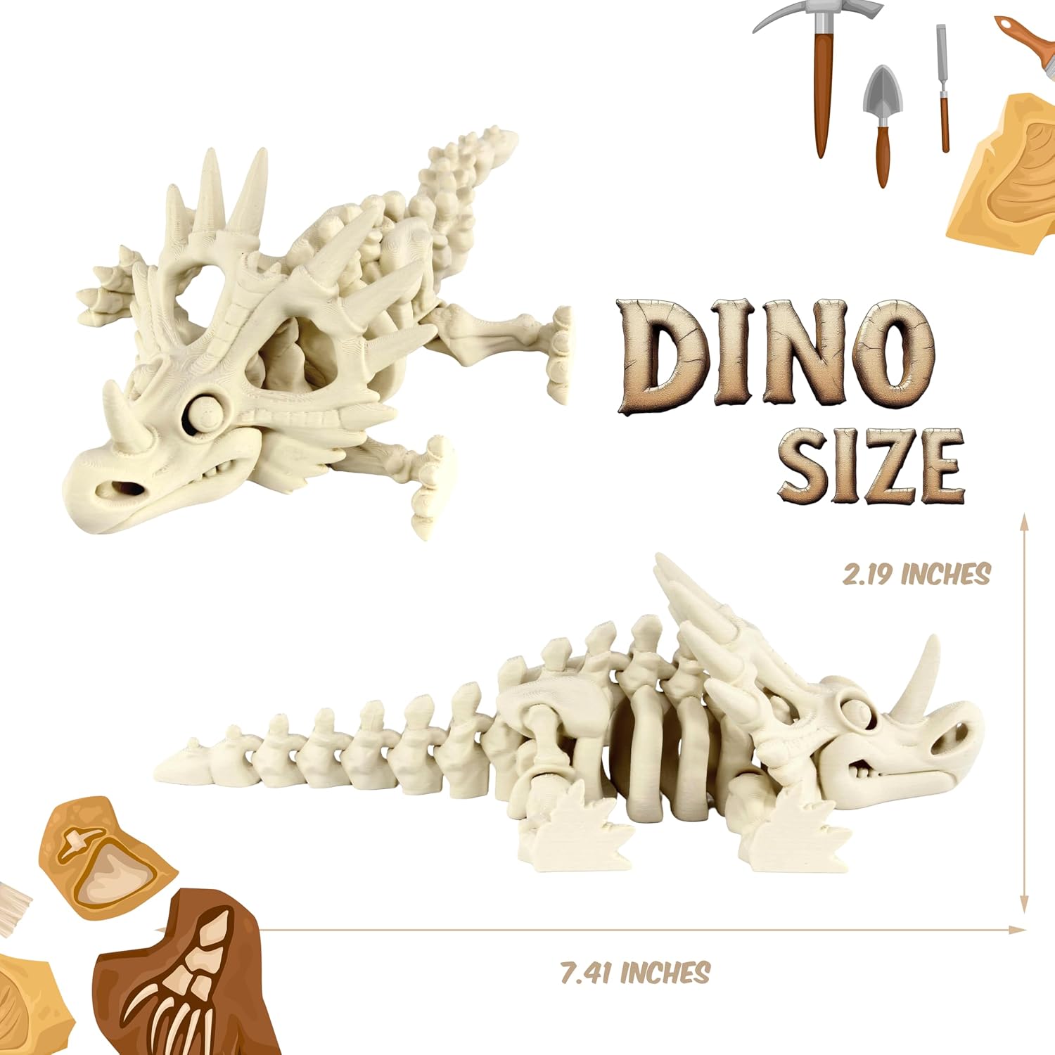 JuzToys 3D Printed Skeleton Styracosaurus, Prehistoric Collectible ...