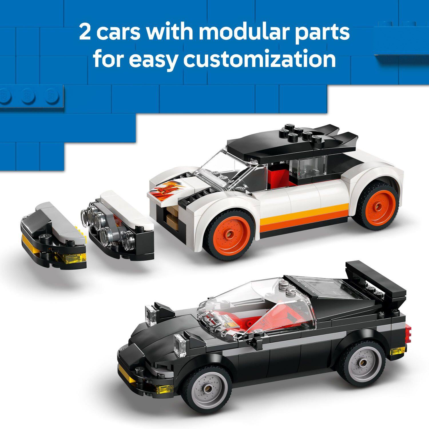 2 cars with modular parts for easy customization.