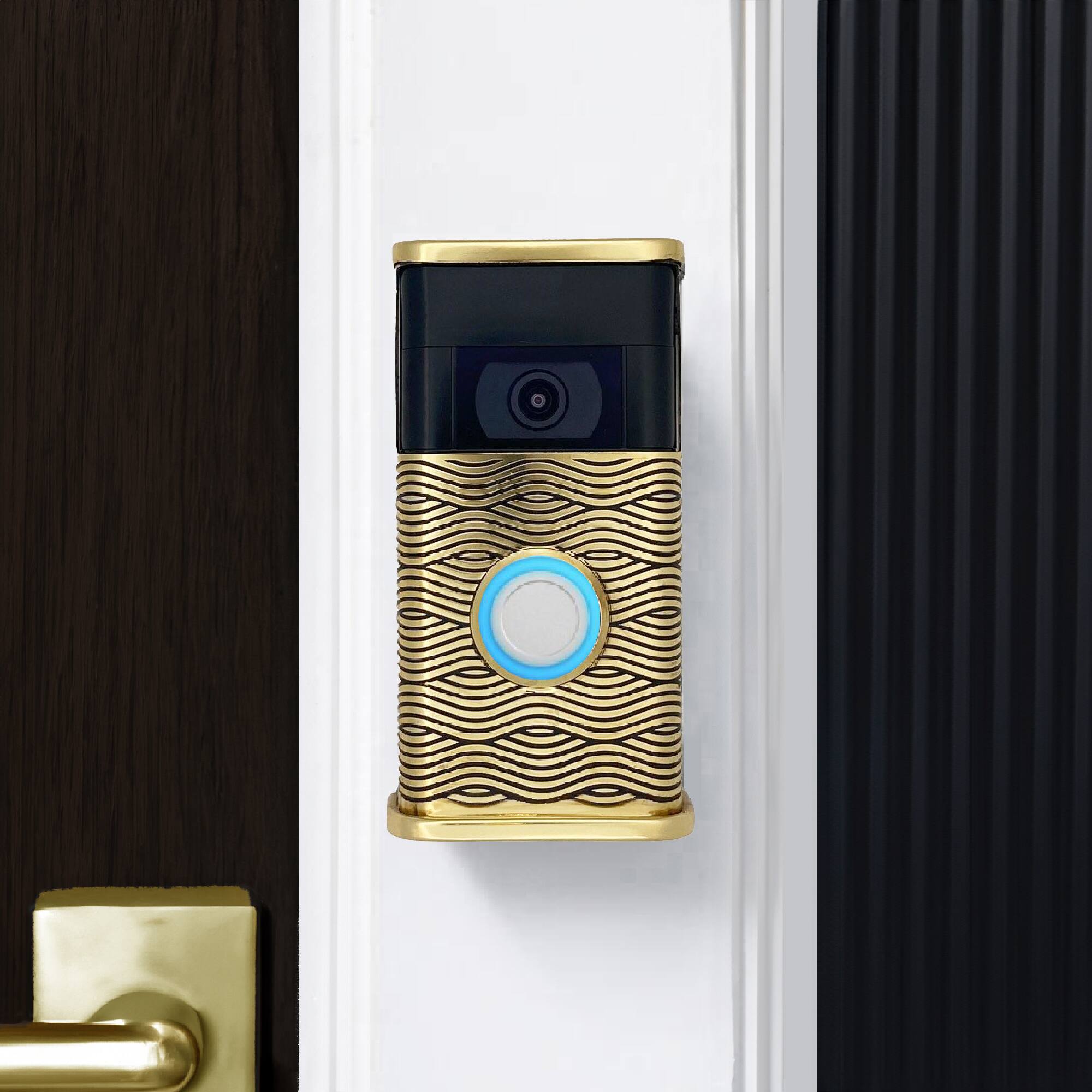 Alt View 3. Michael Healy - Waves Video Doorbell Cover (Ring 2nd Gen) - Brass.