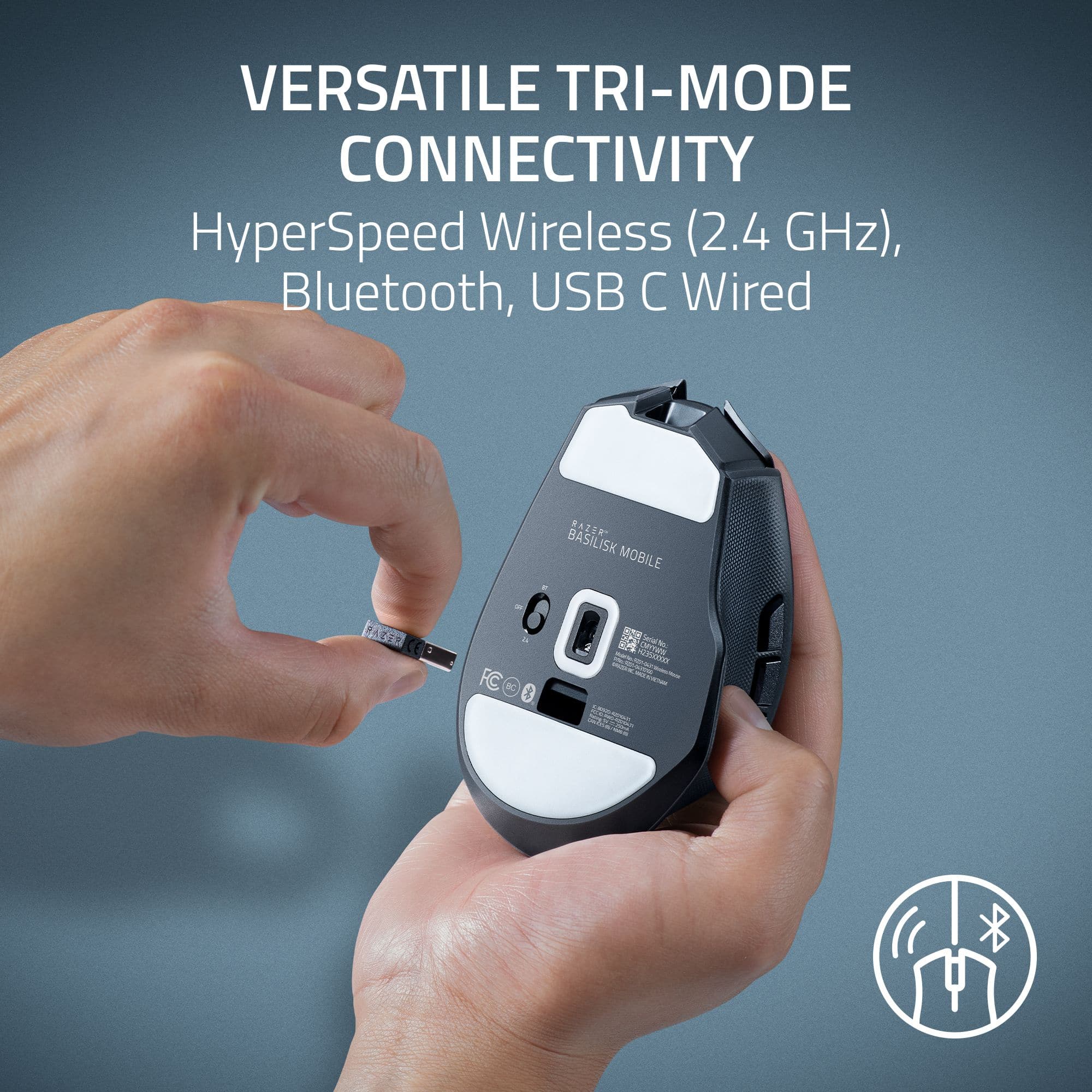 Versatile Tri-Mode Connectivity: HyperSpeed Wireless (2.4 GHz), Bluetooth, USB Wired.