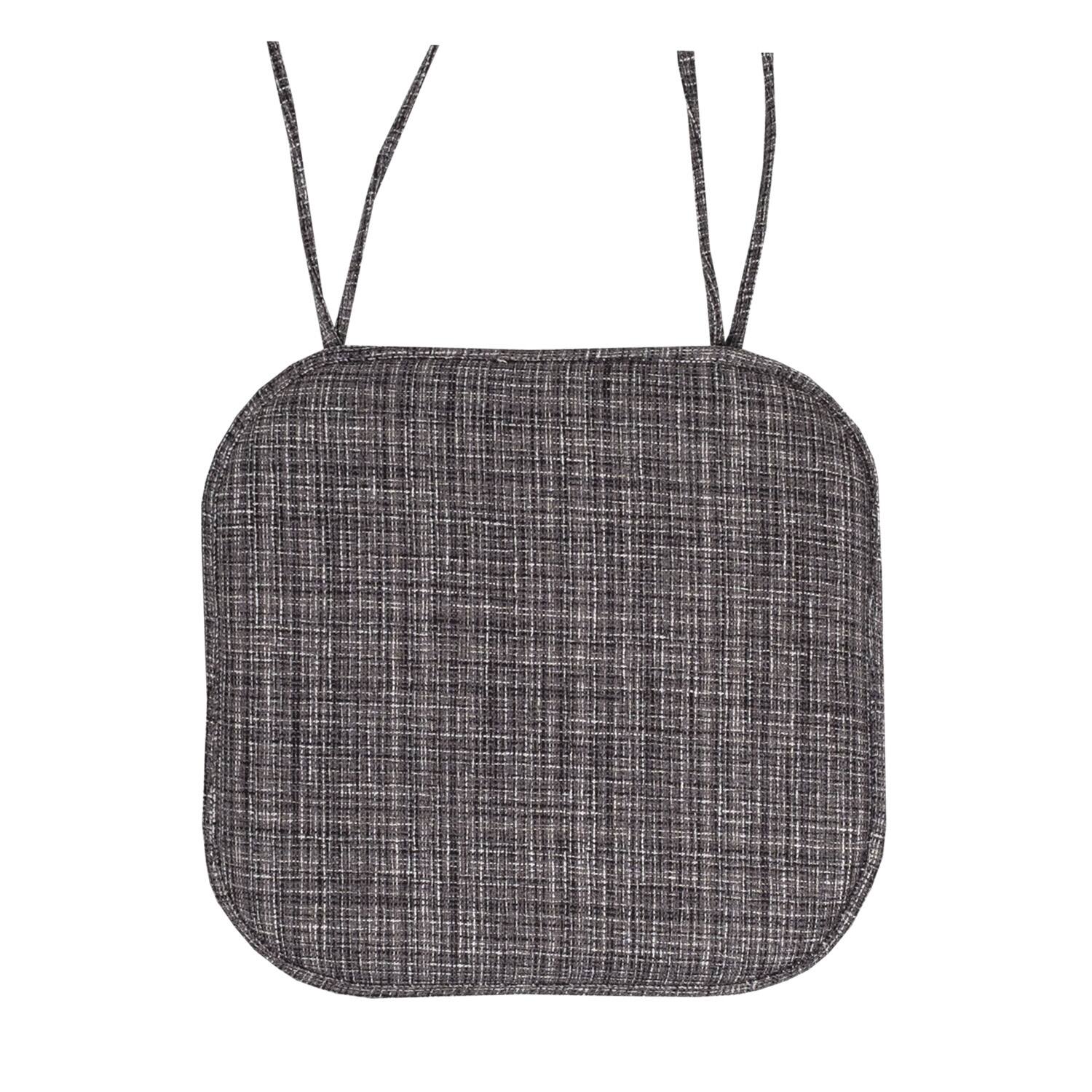 Left. Sweet Home Collection - Aria Memory Foam Non-Slip 16" x 16" Chair Cushion Pad with Ties, 4-Pack - Gray/Black.