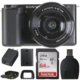 Sony - ZV-E10 Mirrorless Camera + E PZ 16-50mm f/3.5-5.6 II Lens + 64GB Card- International Version - Black
