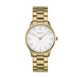 Obaku - Falke Cider Men’s Watch, Stainless Steel Link Bracelet, 40mm Case – Grey Dial - Gold