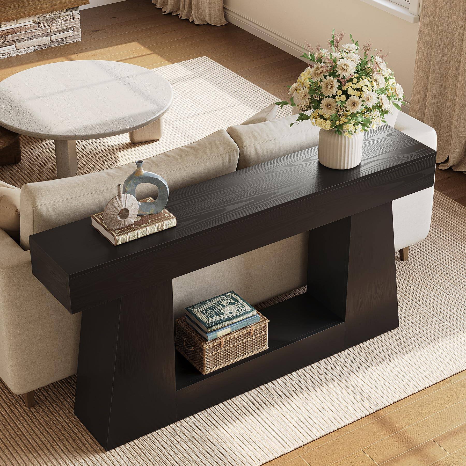 Alt View 1. Tribesigns - LITTLE TREE 63" Farmhouse Console Table with Storage, Rustic Sofa Table for Entryway, Narrow Long Sofa Table Behind Couc - Black.