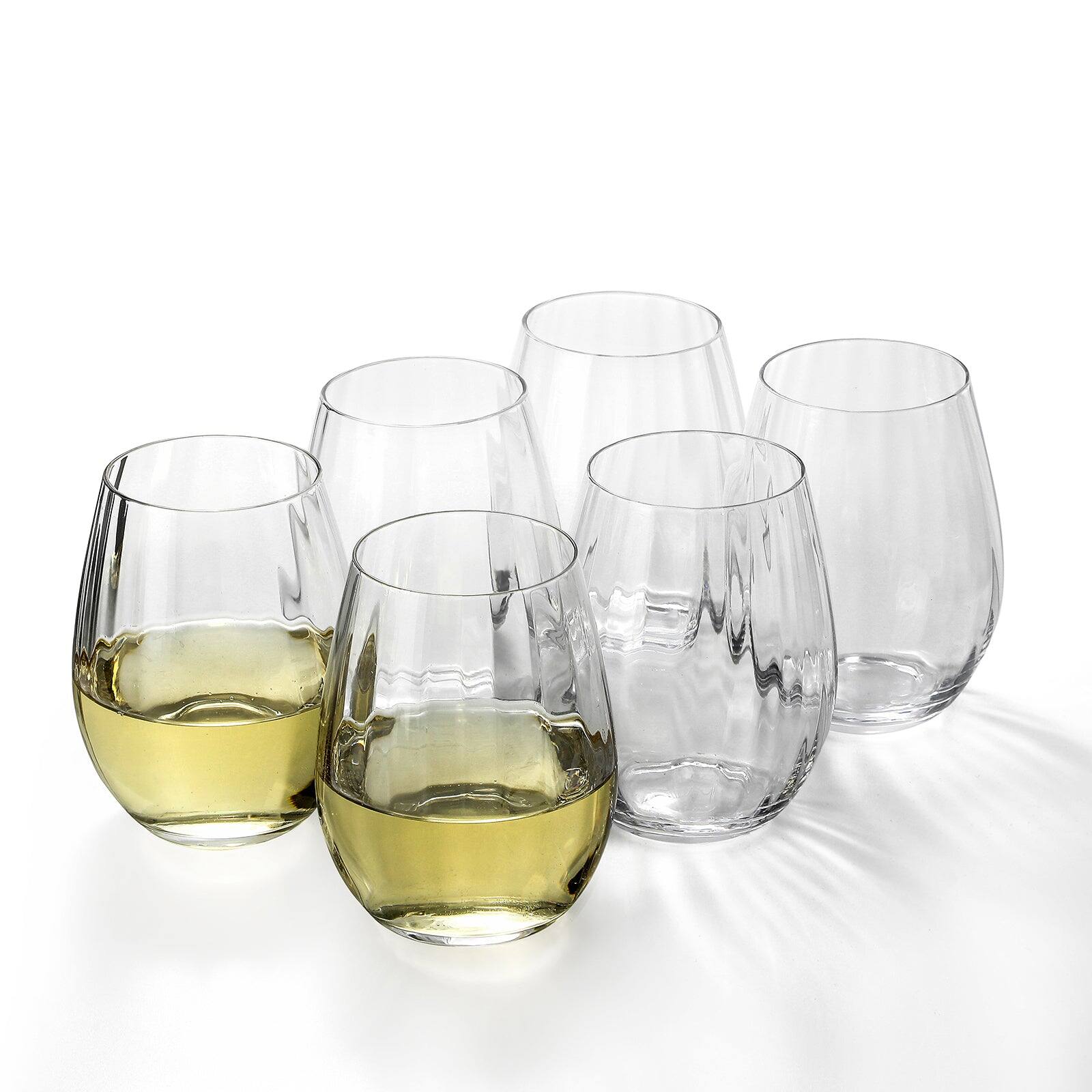 Front. BreeBe - Ribbed Optic Stemless Wine Glasses set of 6 - Clear.