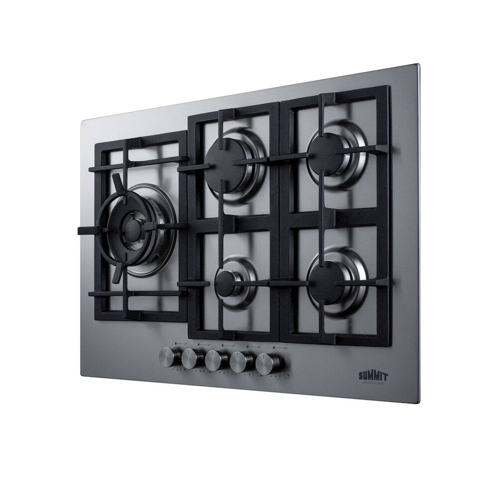 Angle. SUMMIT - 30" Wide 5-Burner Propane Gas Cooktop In Stainless Steel - Silver.