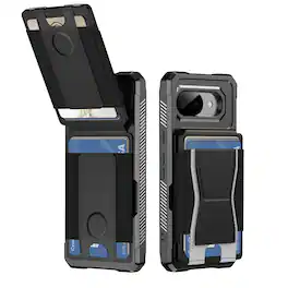 Dteck - Rugged Wallet Case for Google Pixel 10a, Shockproof Protective Cover with Elastic Card Holder and Kickstand - Black