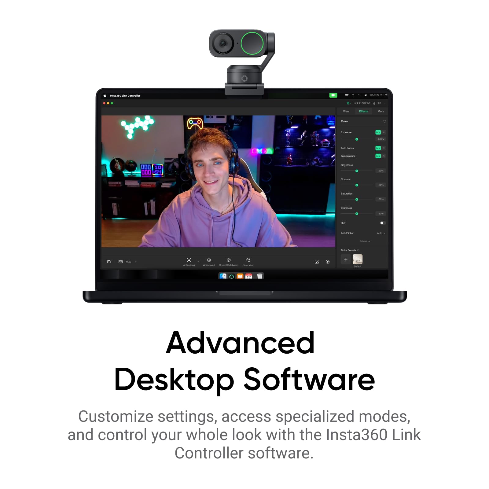 Advanced Desktop Software

Customize settings, access specialized modes, and control your whole look with the Insta360 Link Controller software.