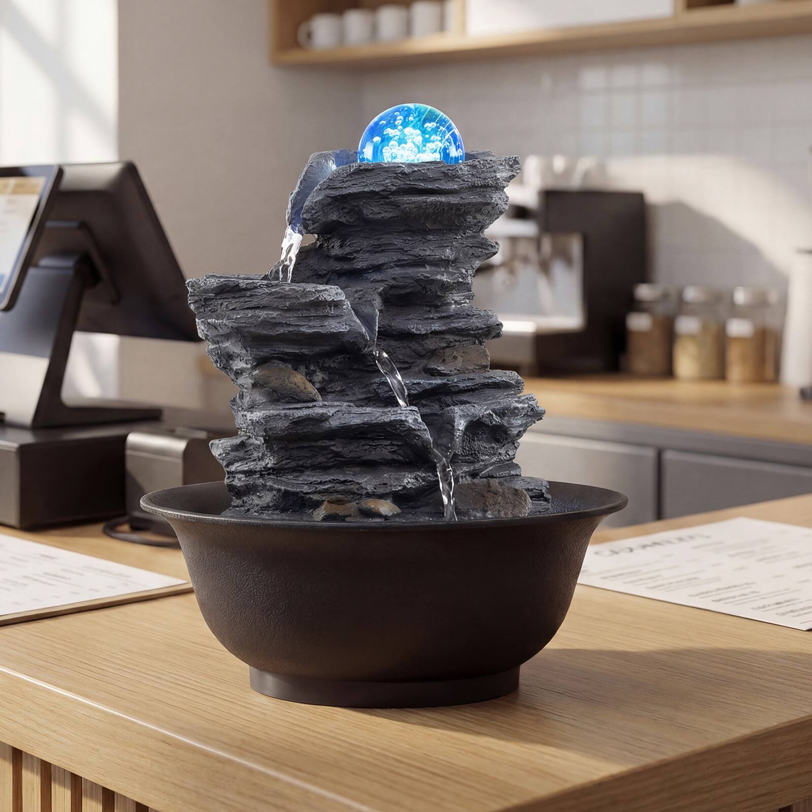 Alt View 5. Gymax - Gymax Tabletop Water Fountain w/Rolling Crystal Ball Color-Changing LED Light Pump - Black.