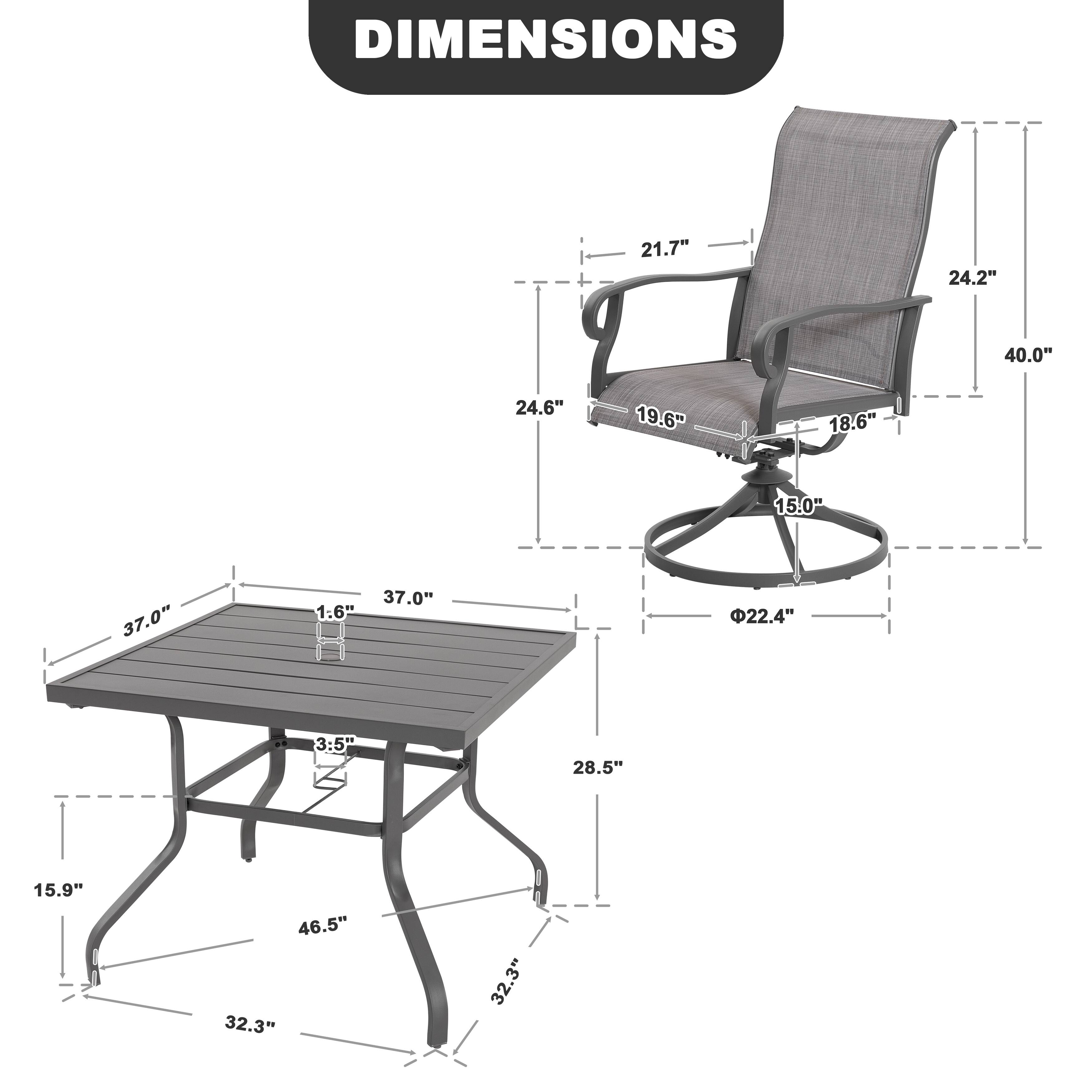 DIMENSIONS 21.7" 24.2" 40.0" 24.6" 19.6" 18.6" 15.0" 37.0" 1:6" 37.0" 22.4" 3:5" 28.5" 15.9" 46.5" 32.3" 32.3"