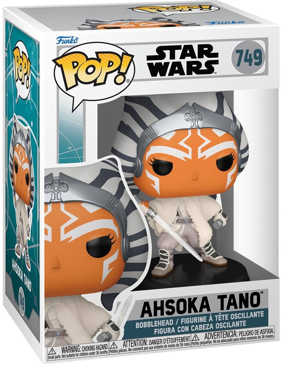 Funko POP! STAR WARS 749 AHSOKA TANO BOBBLEHEAD / FIGURINE CON CABEZA OSCILANTE FIGURA CON CABEZA OSCILANTE PELIGRO DE ASFIXIA D'TOUFFEMENT. ADVERTENCIA: para niños menores de 36 meses. DANGER pequeñas. No es adecuado HAZARD. ATTENTION: aux enfants de moins de 36 mois. Partes pequeñas. Ne convient pas for children under 36 months, Small parts. Not suitable for children under 36 months, Choking hazard.