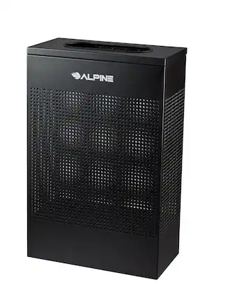Front. Alpine Industries - 13 Gallon Stainless Steel Square Perforated Trash Can - Black.
