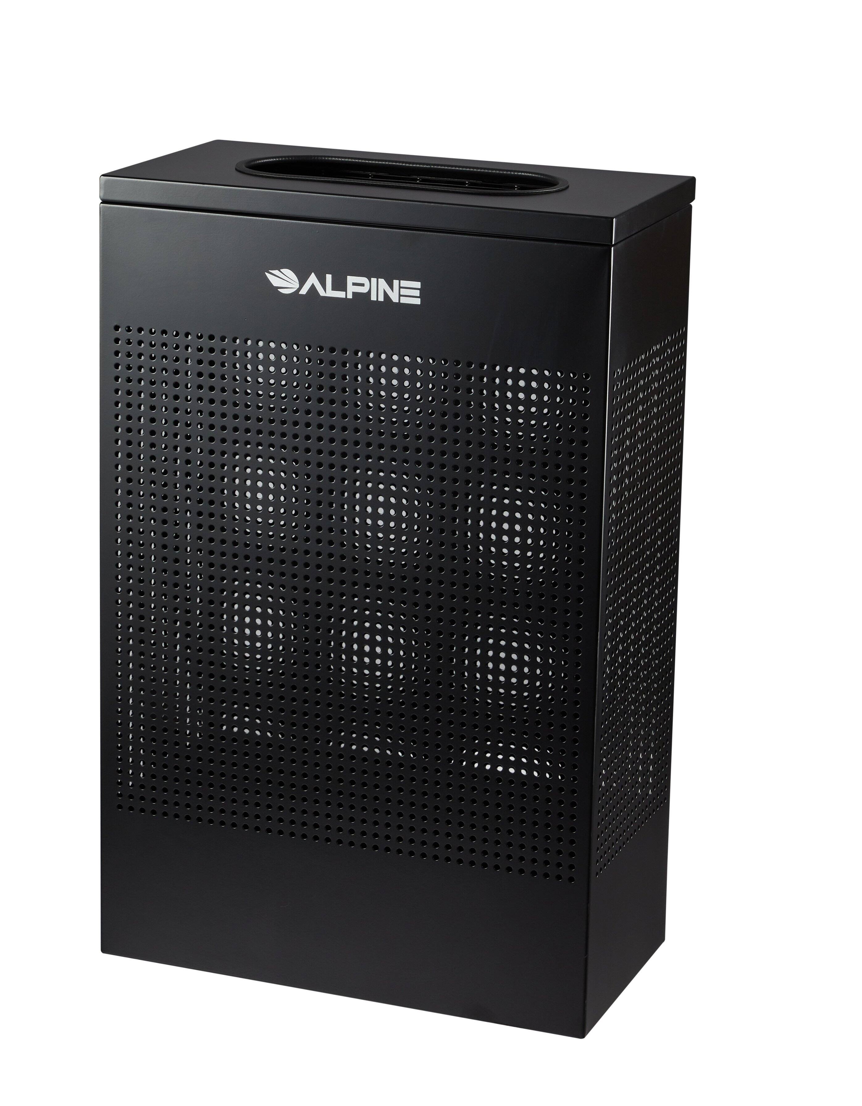 Front. Alpine Industries - 13 Gallon Stainless Steel Square Perforated Trash Can - Black.
