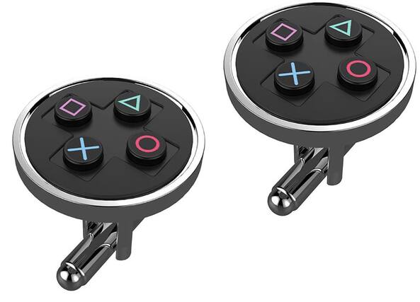 Front. Rubber Road - PlayStation Symbols Cufflinks (Black) - Black.