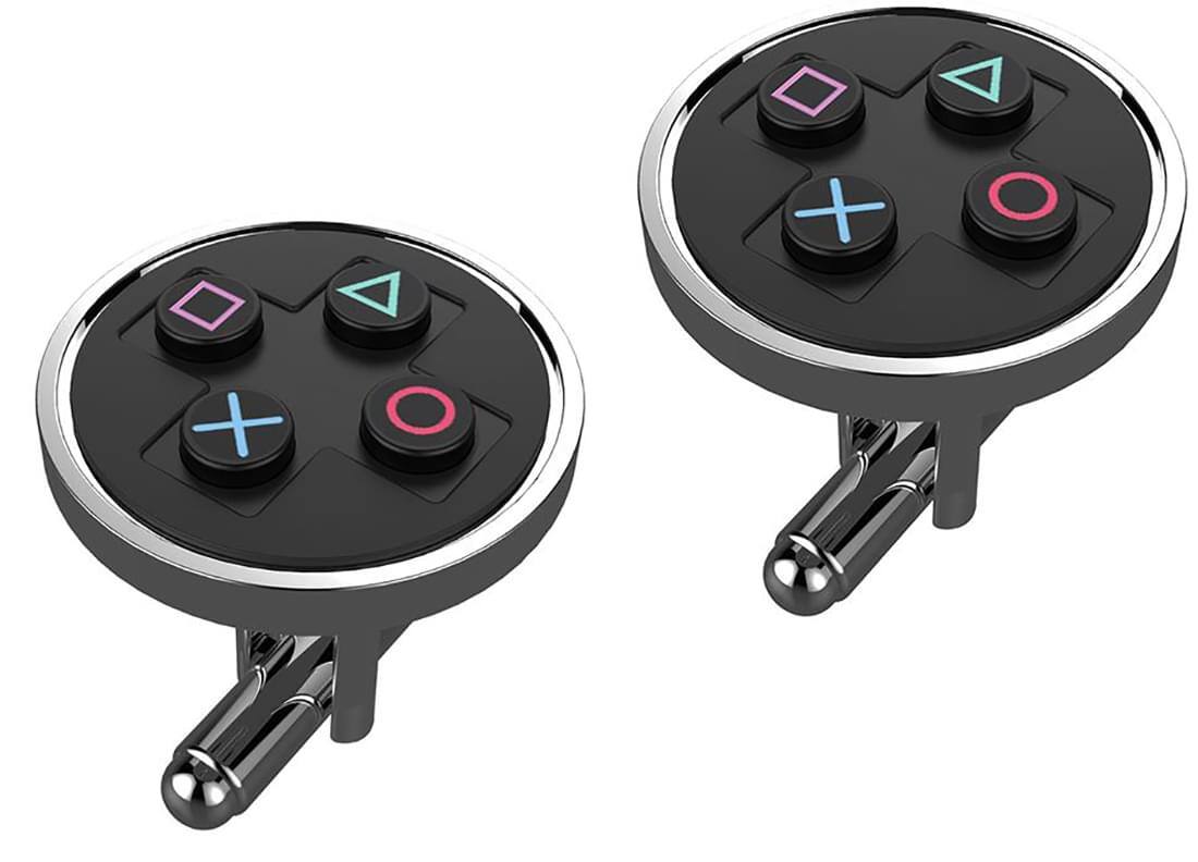 Front. Rubber Road - PlayStation Symbols Cufflinks (Black) - Black.
