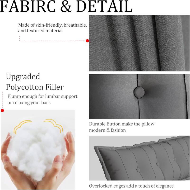 **FABRIC & DETAIL**

Made of skin-friendly, breathable, and textured material.

**Upgraded Polycotton Filler**
Plump enough for lumbar support or relaxing your back.

**Durable Button**
Makes the pillow modern & fashion.

**Overlocked Edges**
Add a touch of elegance.