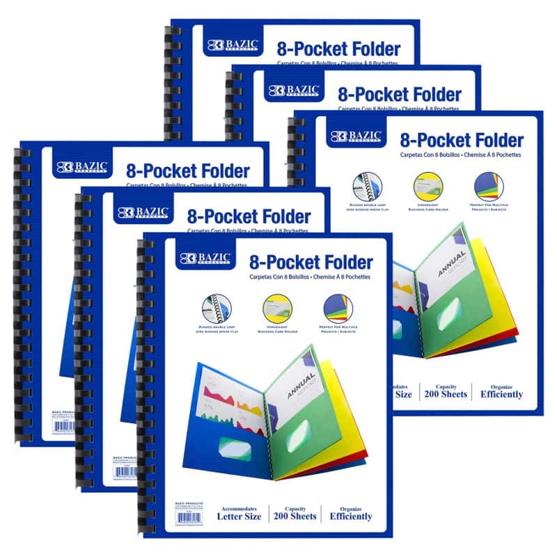 BAZIC Products - 8-Pocket Folder, Assorted Colors, Pack of 6 price history on PriceWatchPro