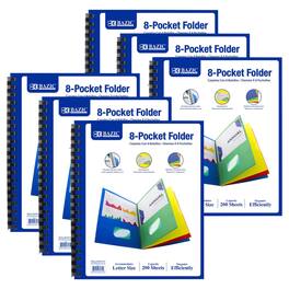 BAZIC Products - 8-Pocket Folder, Assorted Colors, Pack of 6