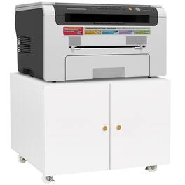 Dexmalle - Dexmalle-Metal Printer Stand with Storage,Adjustable Shelf and Wheels-White