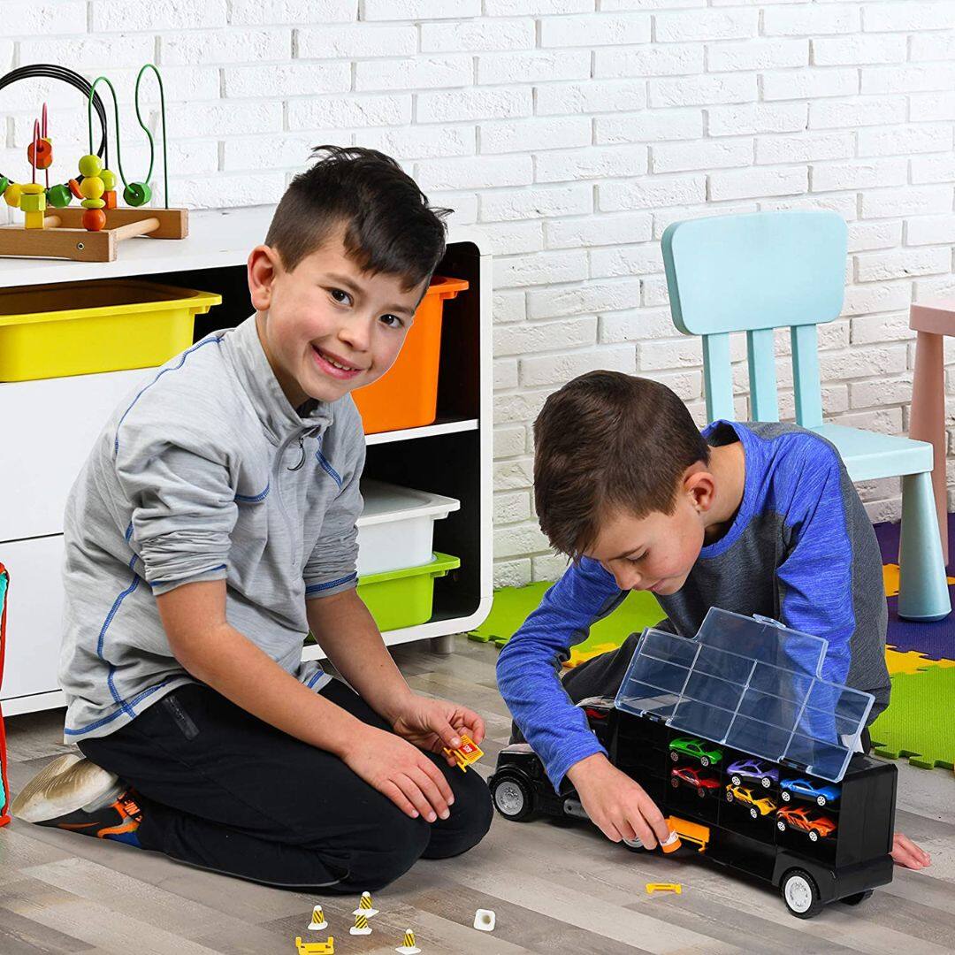 Left. Play22 - Toy Truck for Toddlers - Transport Car Carrier with 6 Toy Cars & Accessories - Toddler Toys Cars.