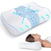 Front. FAPO - Bed Pillow, Cervical Neck Pillow for Pain Relief, Contour Memory Foam Pillows for Sleeping, Odorless Ergonomic Pillow - Blue.