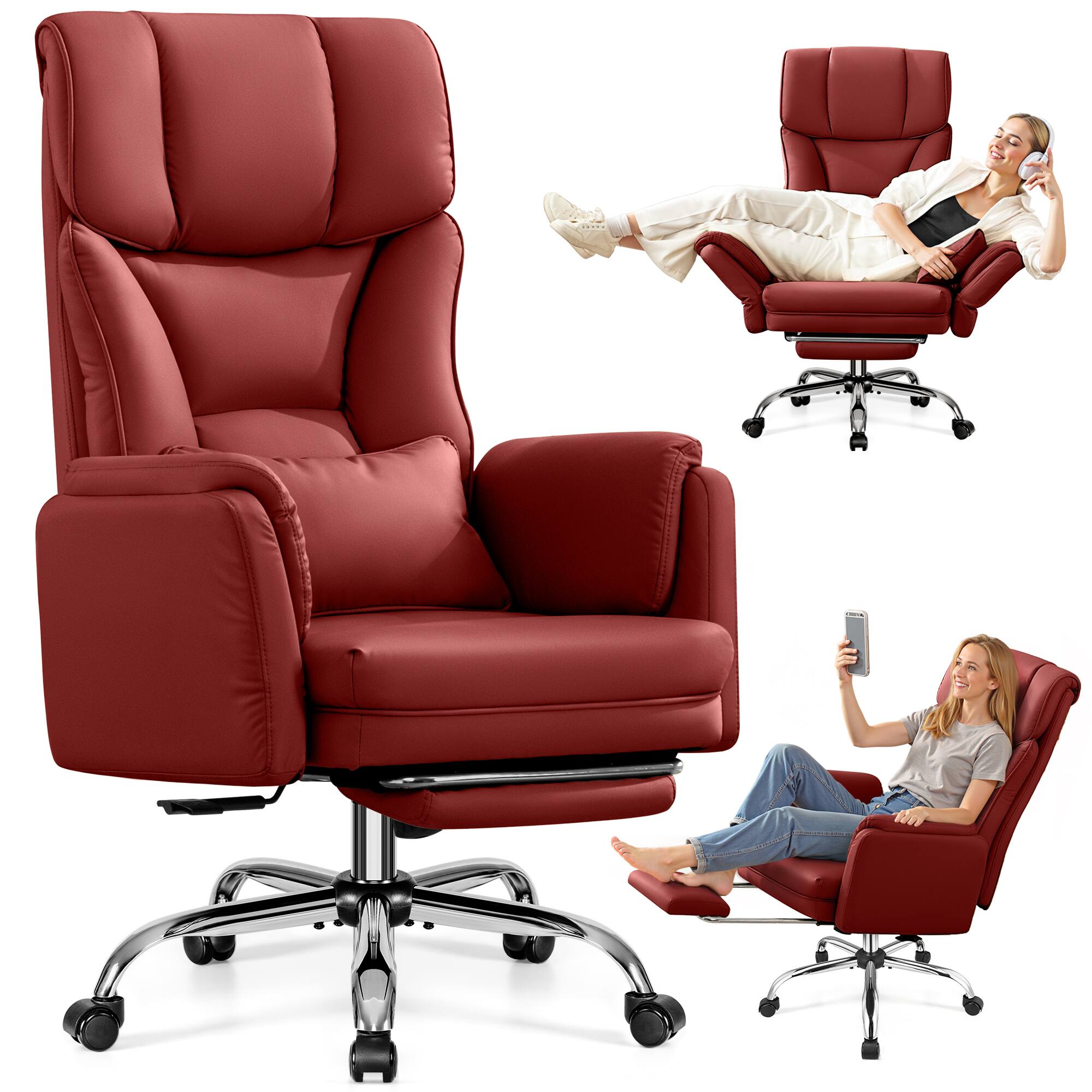 Alt View 1. Brick Attic - 500LBS Plus Ergonomic Office Chair with Footrest, Wide Cross Legged Executive Chair with Reversible Armrests, 120°Tilt - Burgundy Red.
