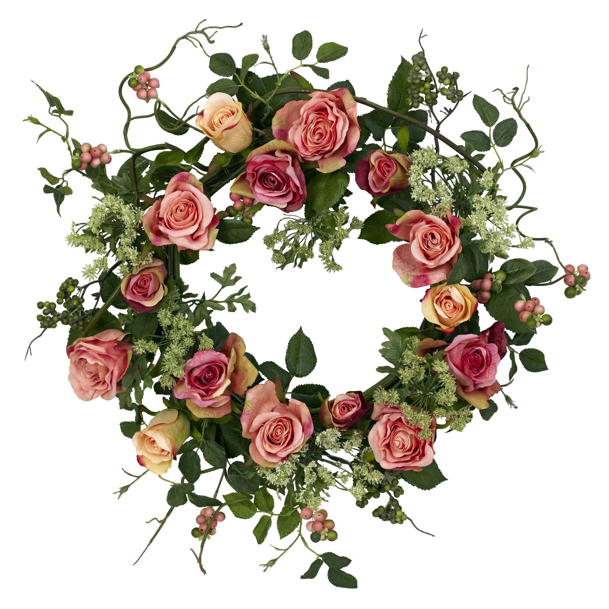 Front. BreeBe - 20" Rose Wreath - Peach.