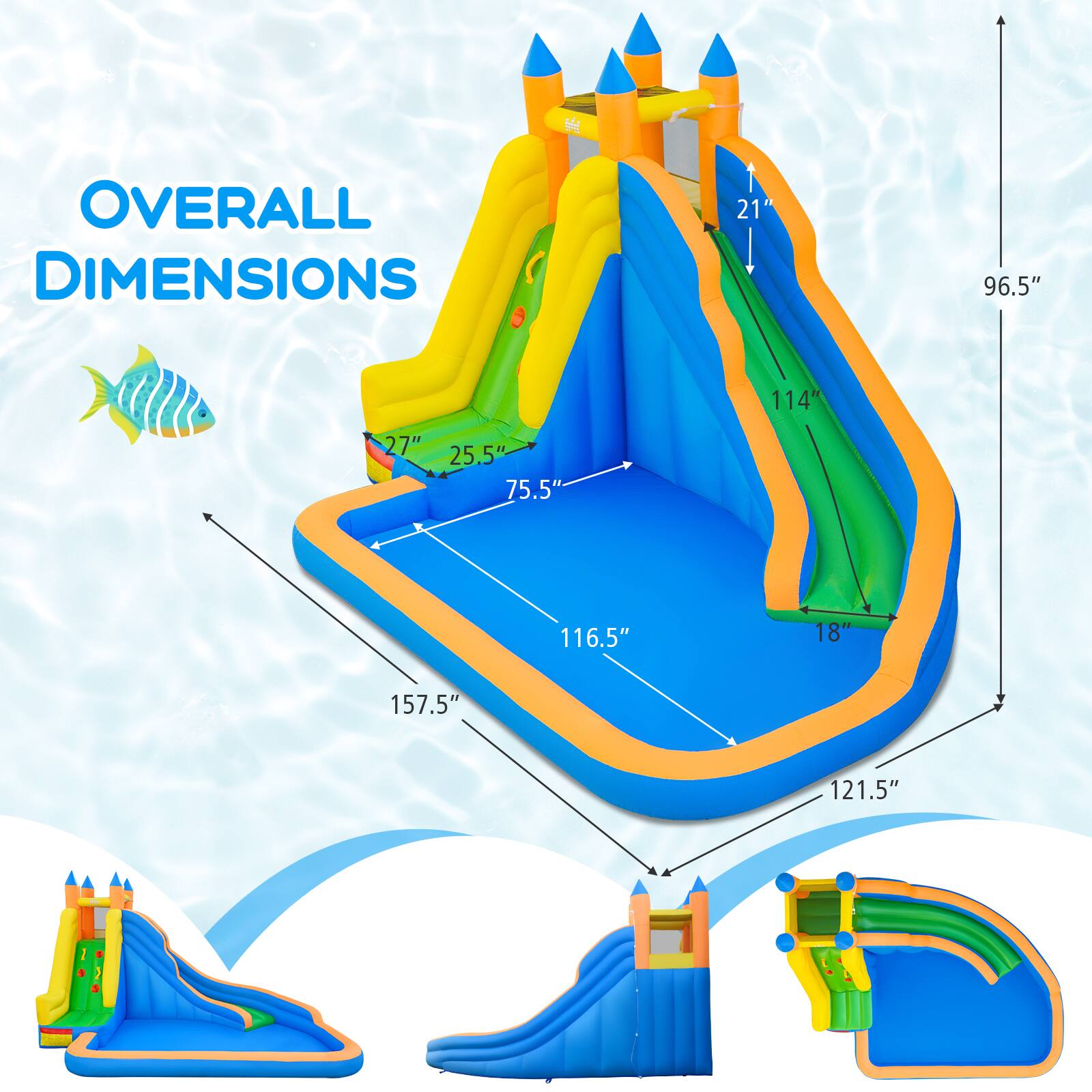 H4 OVERALL DIMENSIONS (21" 96.5" 114" 27" 25.5" 75.5" 116.5" 18" 157.5" 121.5")
